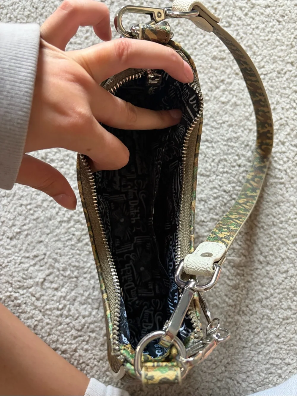 Von Dutch Green Camo Mini Shoulder Bag with Silver Chain Accents